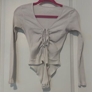 Women's Ribbed Long Sleeve Bodysuit - white
